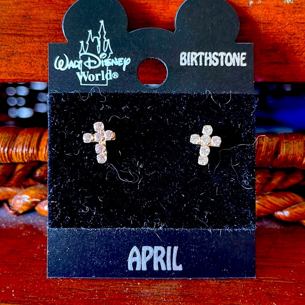 New Walt Disney April Birthstone Cross Earrings
